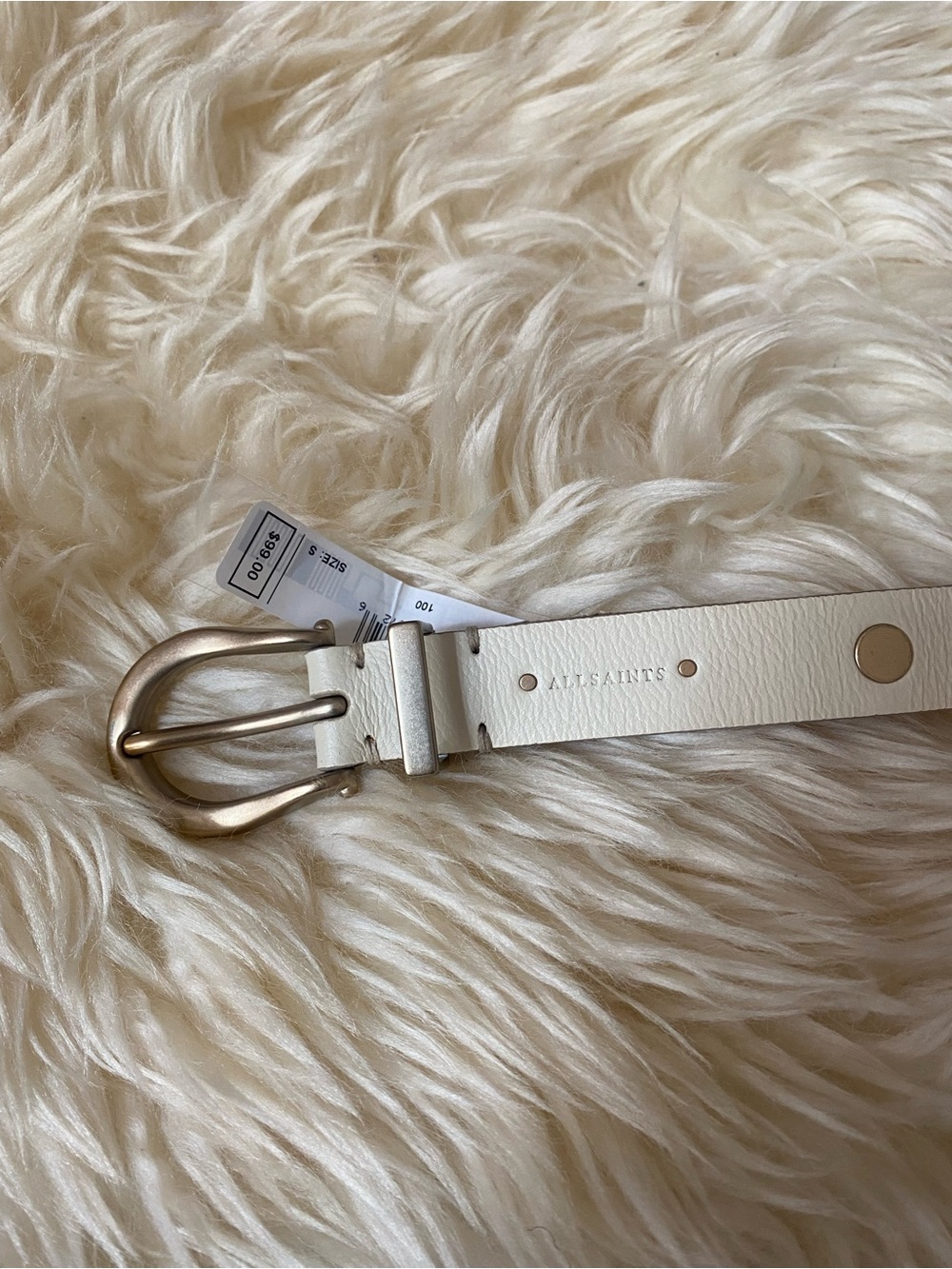 All Saints white leather, studded belt